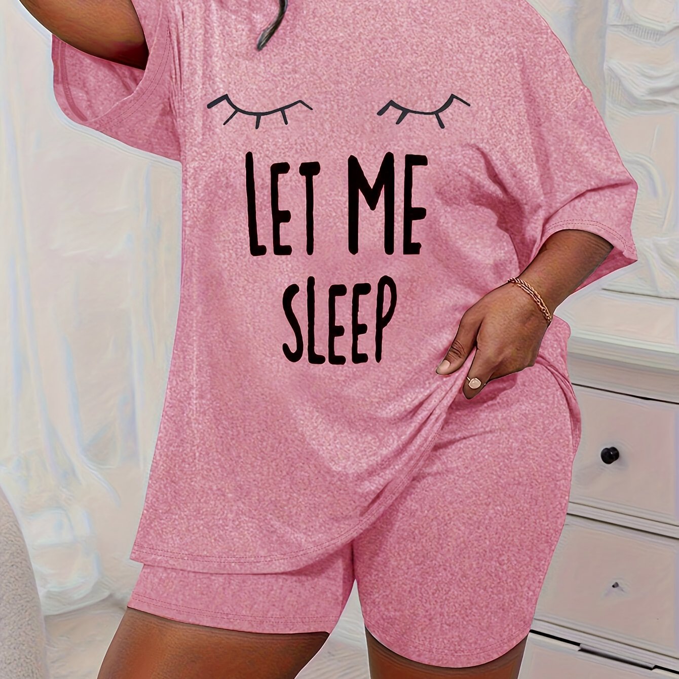 Plus Size Women’s Pajama Set Short Sleeve T-Shirt and Shorts Breathable Comfortable