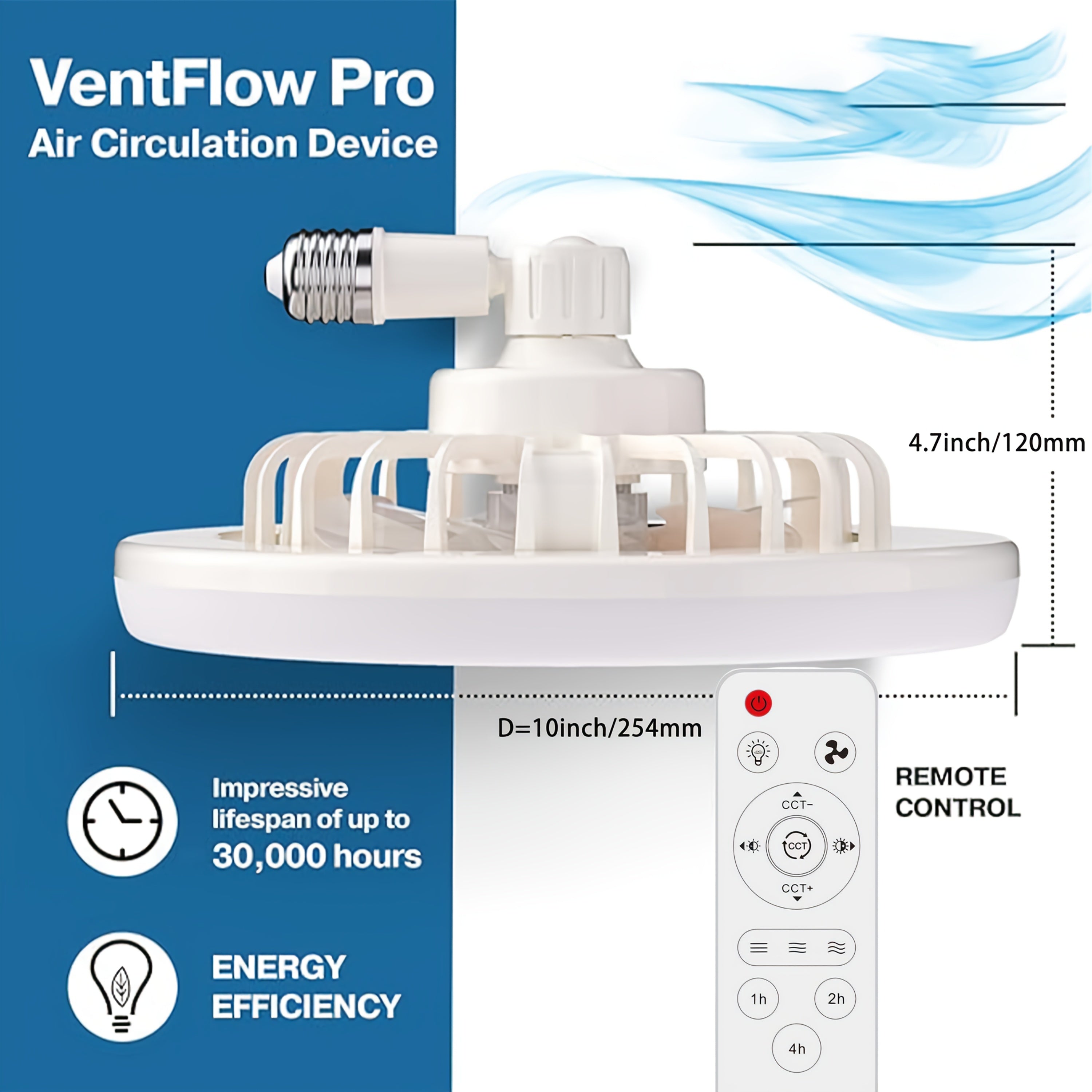 Ventilador de techo LED sin aspas con regulación de 17 modos y control remoto de luz, para uso en interiores, moderno, empotrado