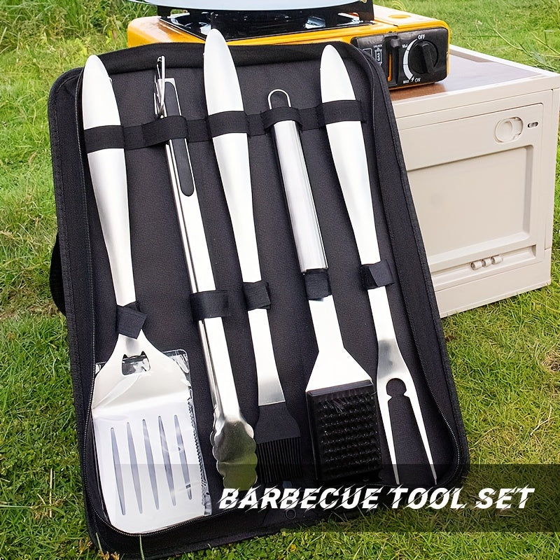 Set of 6 Stainless Steel BBQ Grill Tools with Spatula Forks Brush Tongs