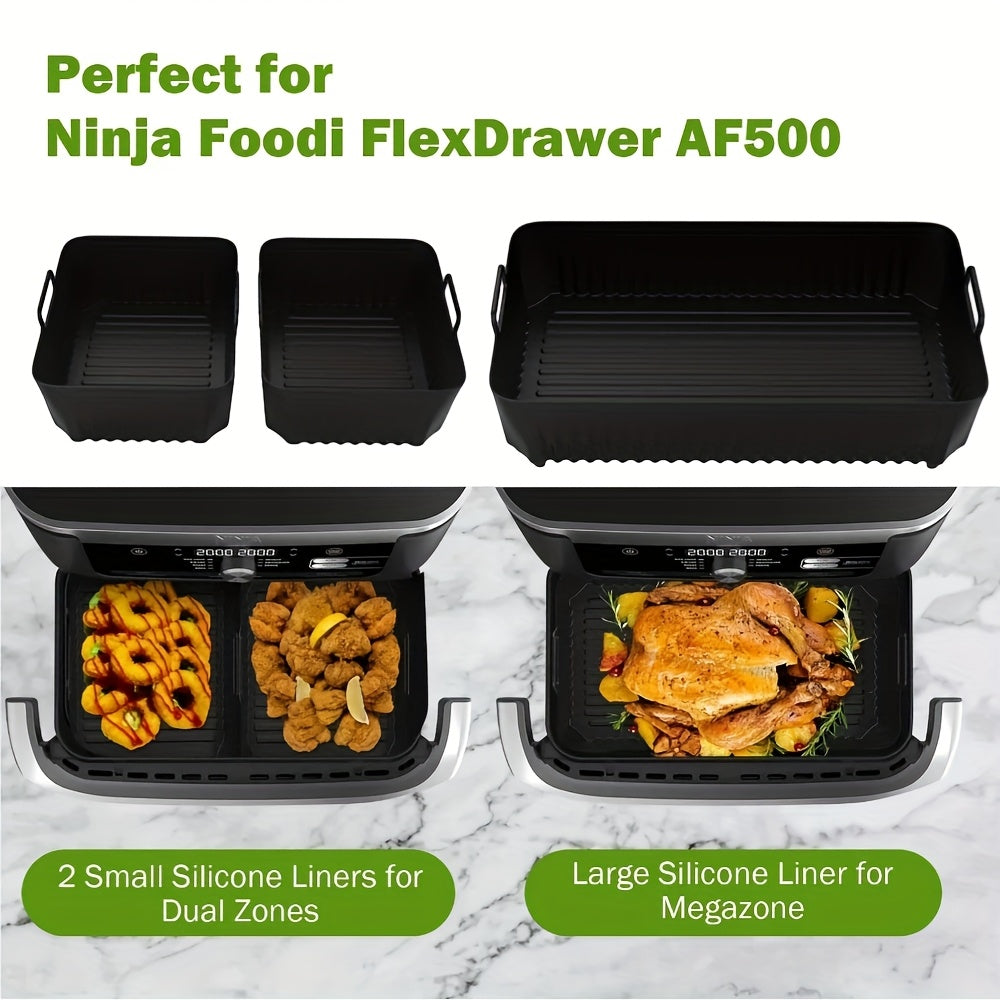 Qayta ishlatiladigan 3 ta silikon havo fritöz uchun linzalar to'plami, yopishqoq bo'lmagan pishirish panjaralari uchun