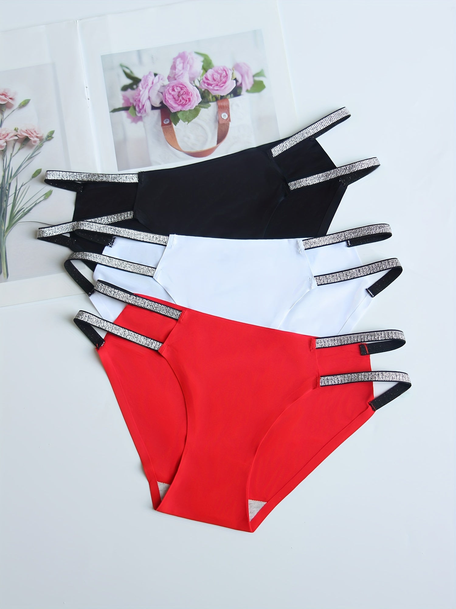 Set of 3 Women’s Seamless Breathable Nylon Panties with Cross Strape Design