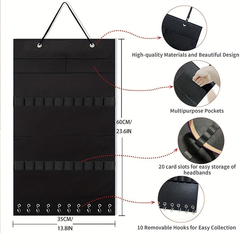 Настенный органайзер для резинок для волос - большой контейнер для хранения резинок и аксессуаров, идеально подходит для комнаты, двери или шкафа (включает 10 зажимов)