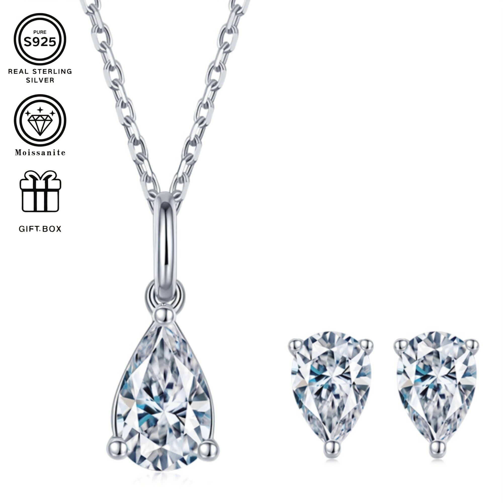 Moissanite Jewelry Set for Women 1/2 Carat Sterling Silver Necklace Earrings Wedding Gift