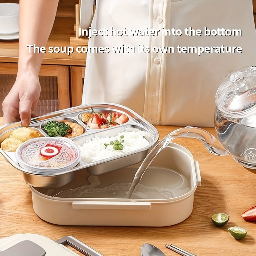 Stainless steel lunch box with compartments microwave water safe includes soup bowls utensils
