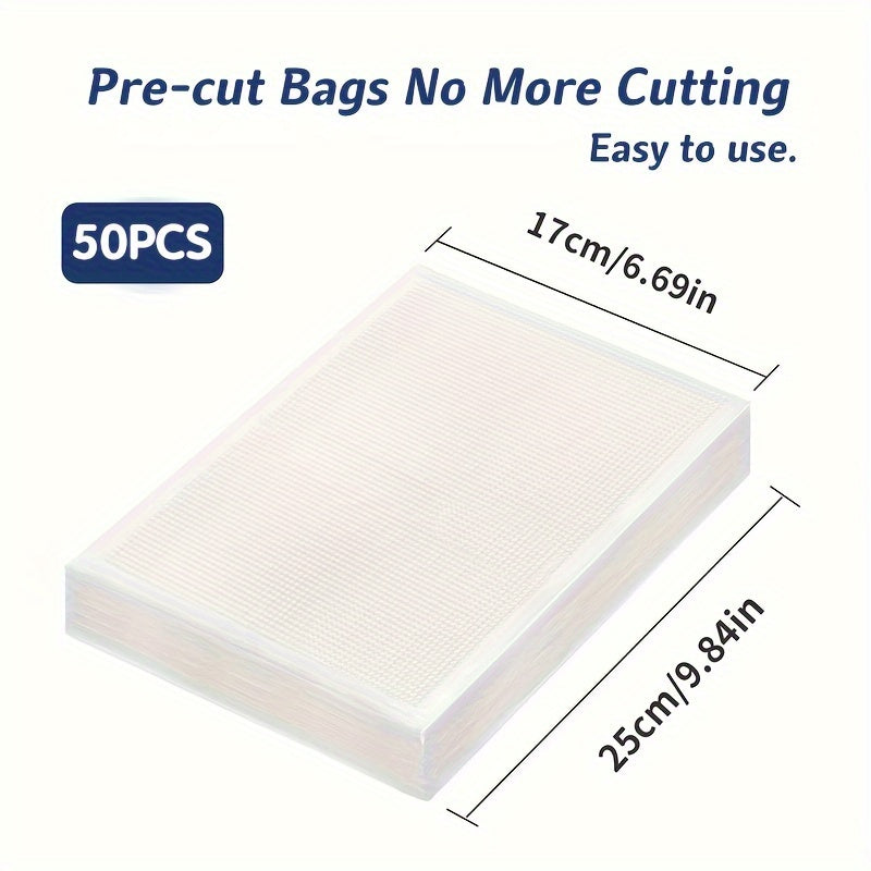 Pack of 50 Reusable Vacuum Sealer Bags for Food Storage, No Electricity Needed