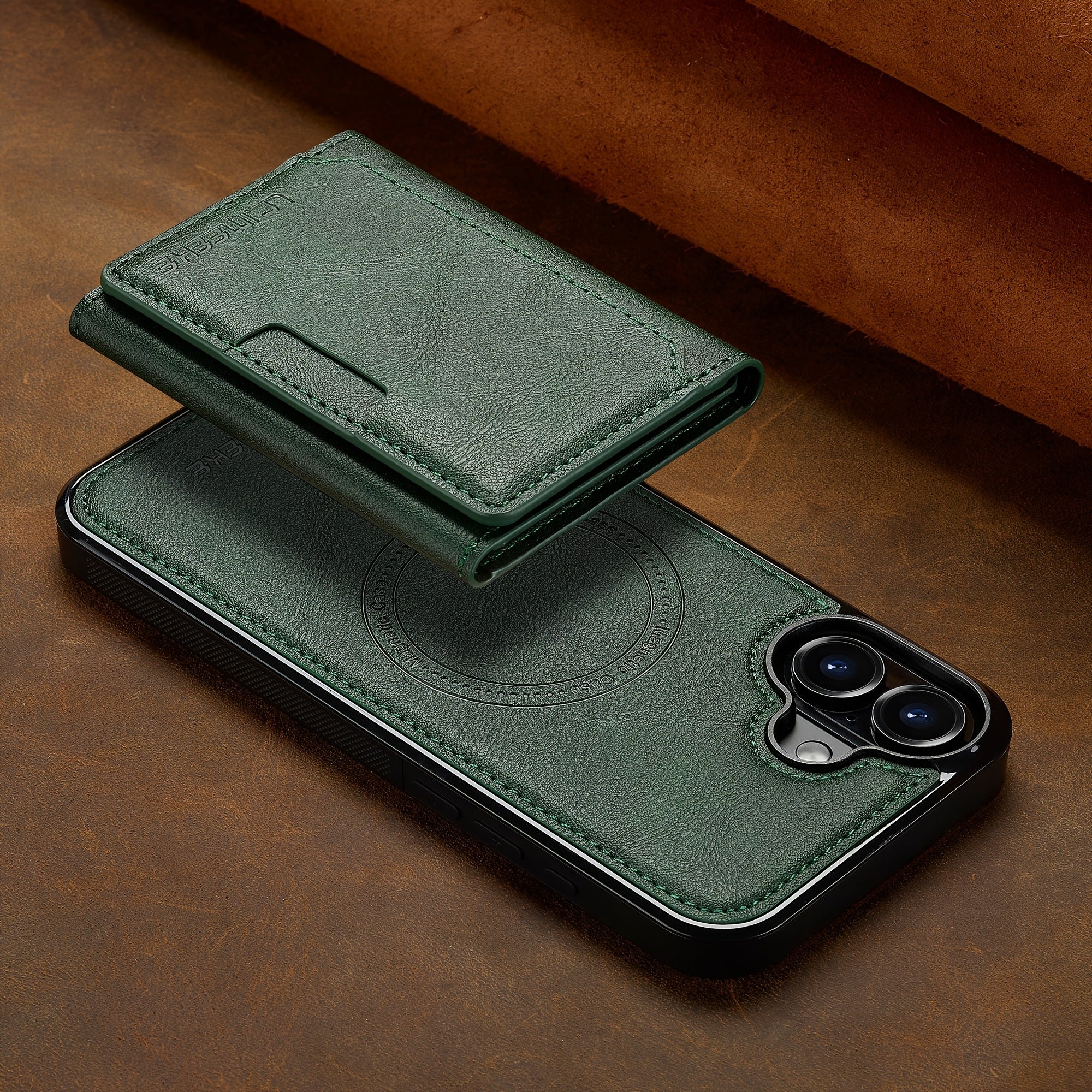 Funda de teléfono de cuero sintético desmontable para iPhone 11-16 con ranuras para tarjetas y carga inalámbrica magnética