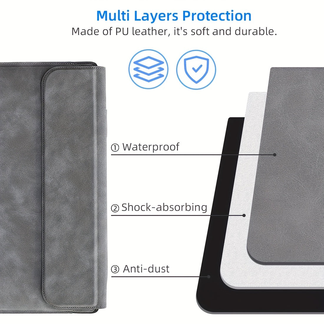 Leather Laptop Sleeve with Stand Water-Resistant for 13.3 and 14.1 Inch Notebooks Green Khaki Dark Grey Light Grey Navy Blue