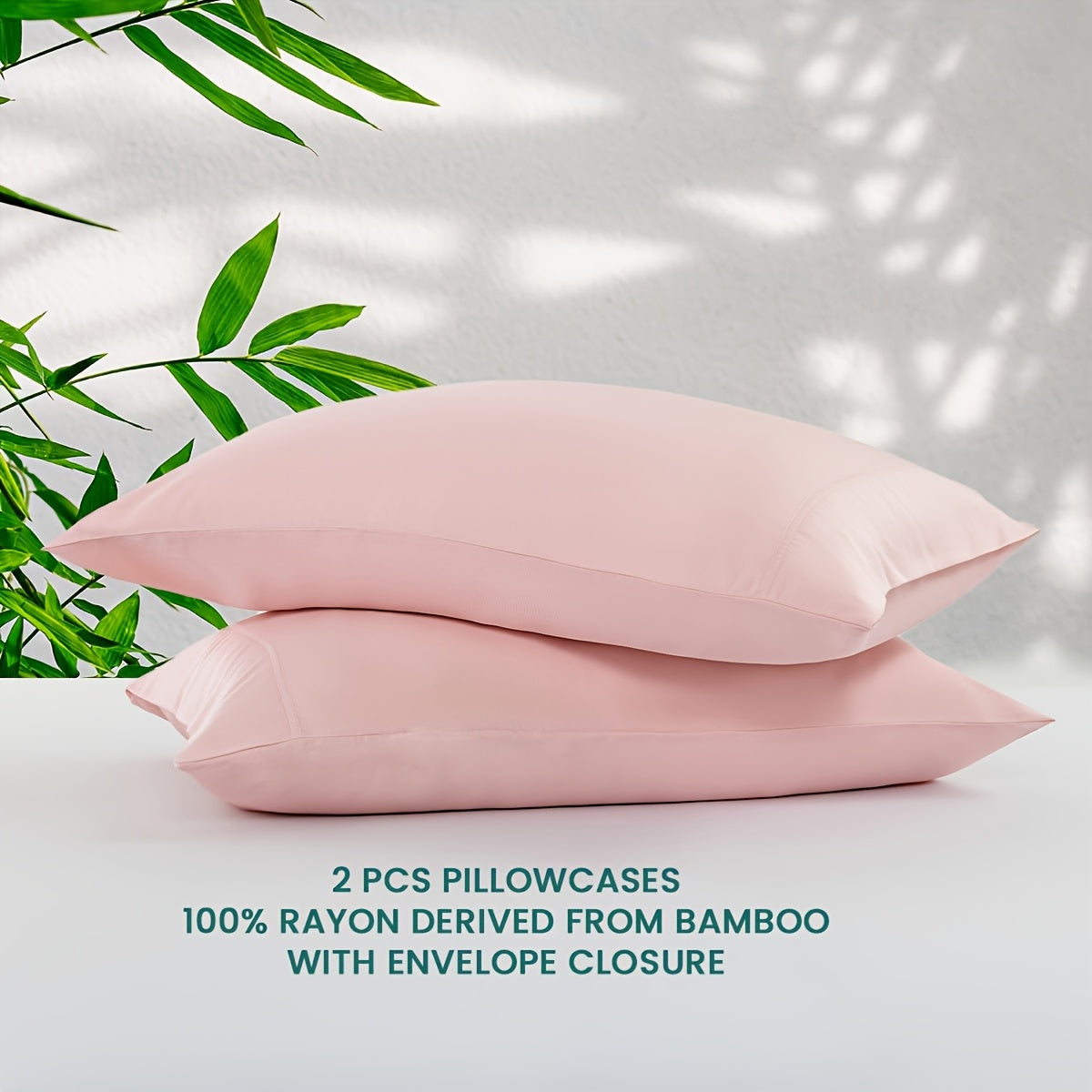 Pink Bamboo Fiber Pillowcases Set Soft Breathable Hypoallergenic Machine Washable