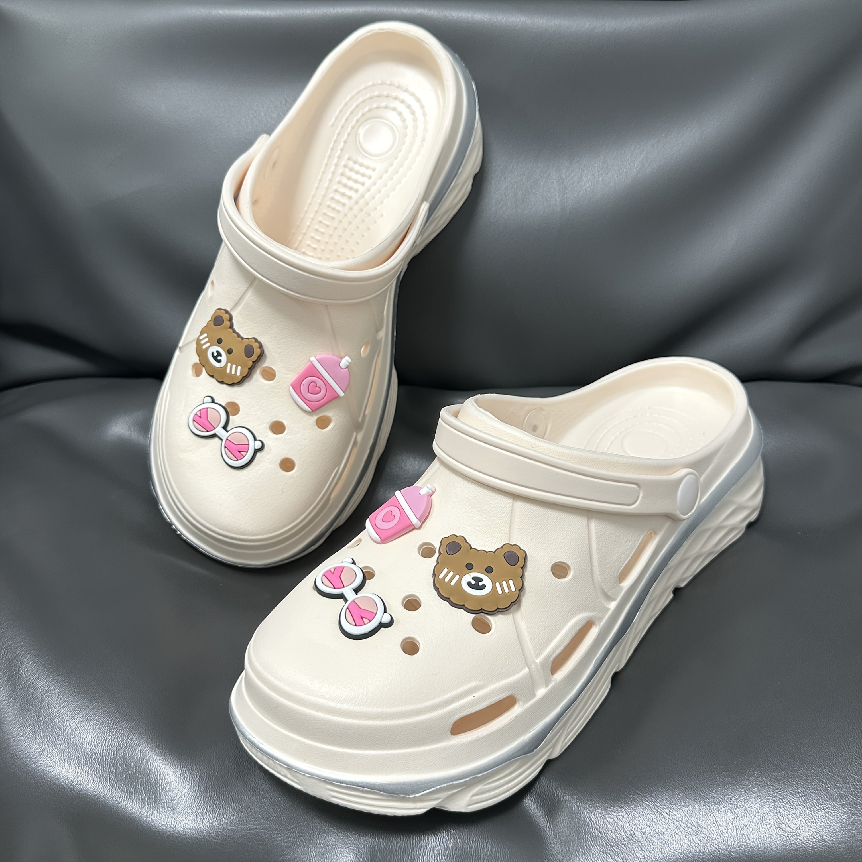 Women's Bear Cartoon Slippers EVA Clogs with Pink Bow Indoor Outdoor