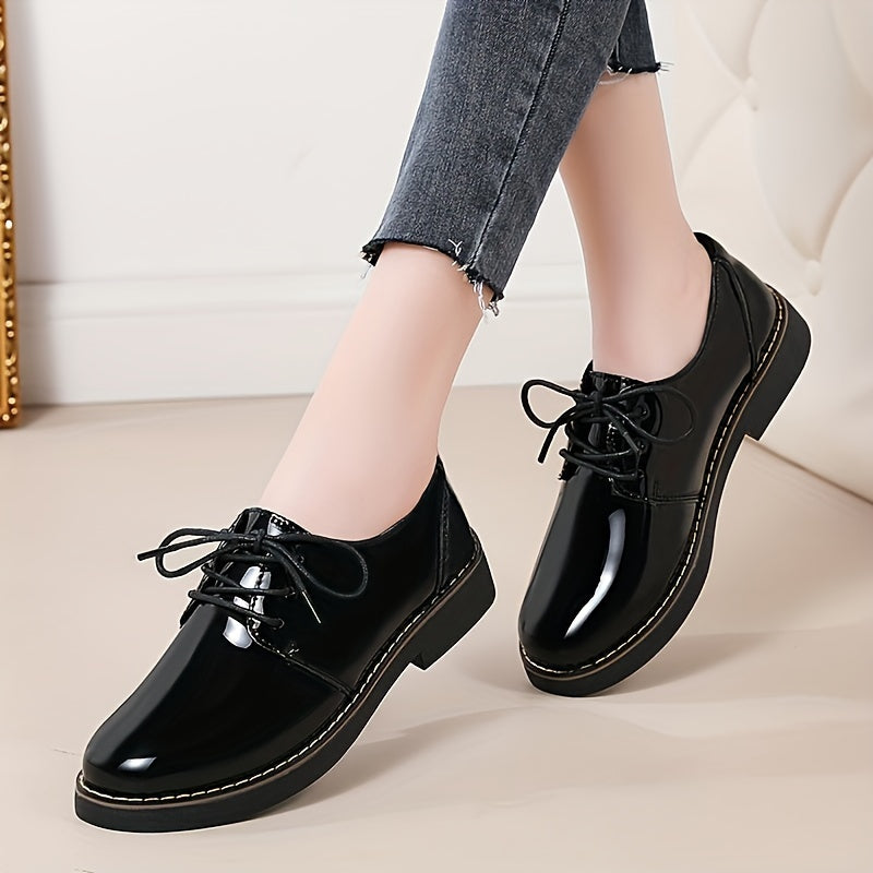 Women's Solid Color Chunky Heel Oxfords Lace Up Dress Shoes