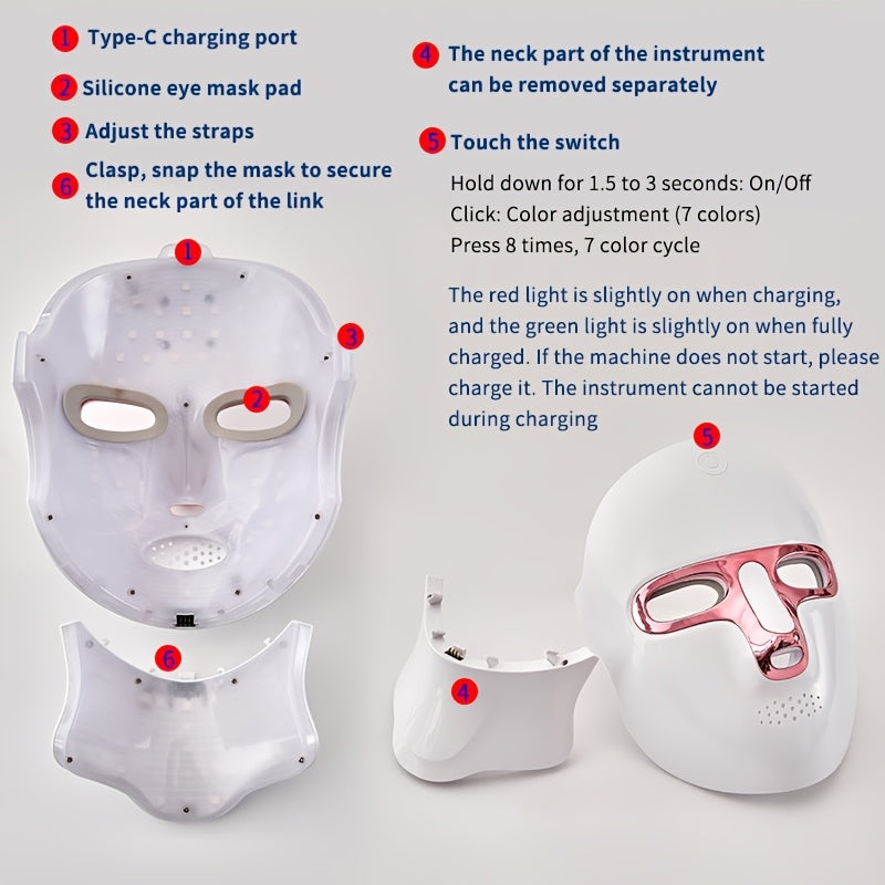 7 rangli Ayollar uchun Go'zallik Maska, USB orqali zaryadlanadigan, sensorli ekranli, ko'p funksiyali portativ yuz parvarishlash qurilmasi, qiz do'stingiz yoki 14 fevral uchun mukammal sovg'a.