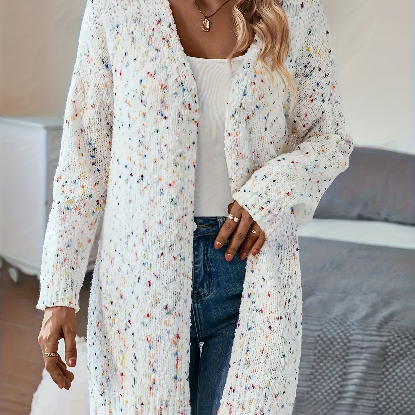 Plus Size Women's Warm Open Front Halter Neck Cardigan Sweater