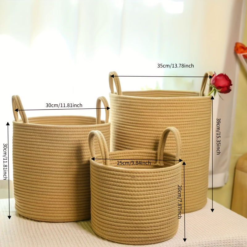 Large Capacity Rustic Cotton Rope Woven Laundry Basket with Handles