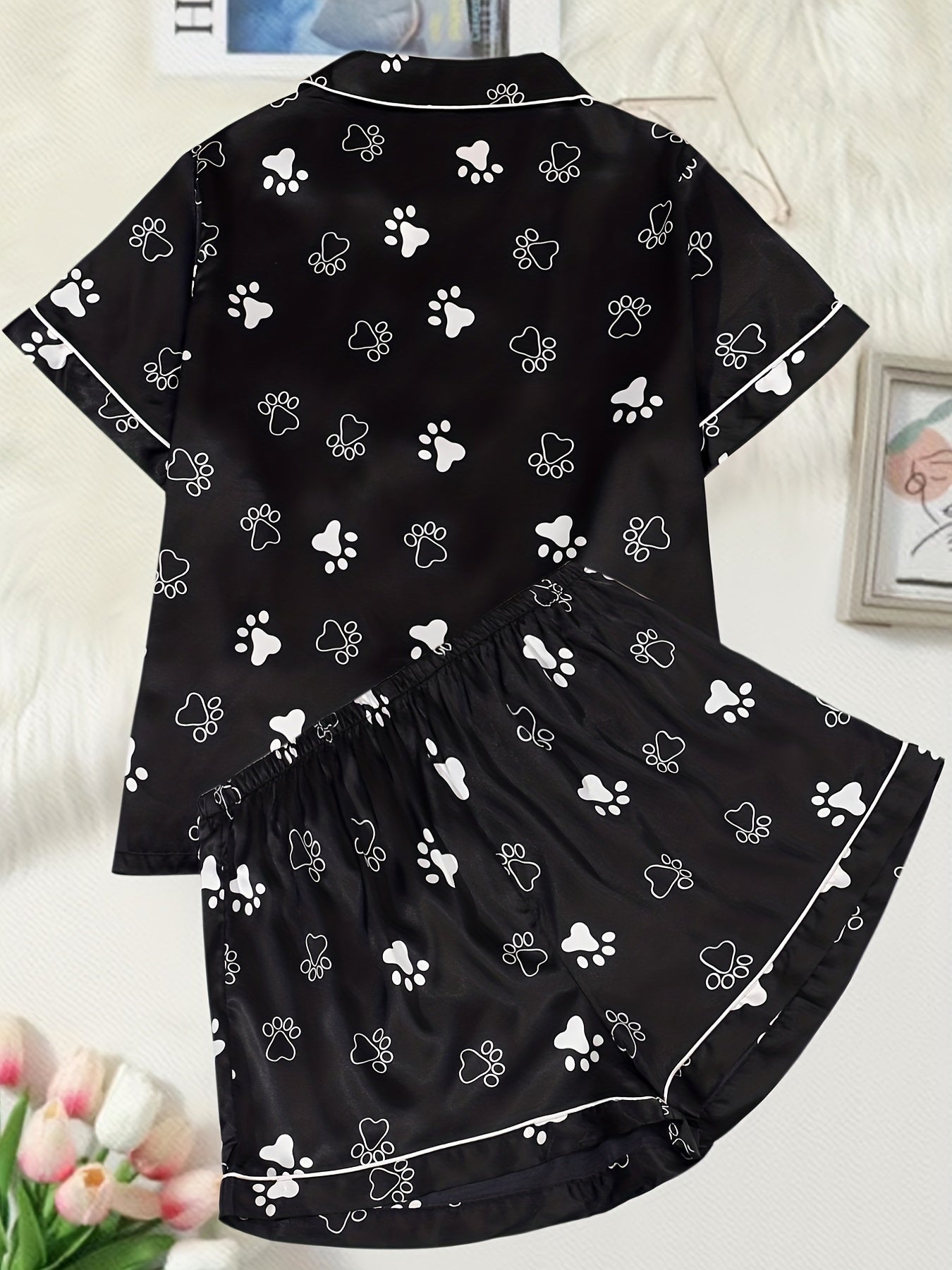 Plus Size Women's Cotton Short Sleeve Pajama Set with Dog Print
