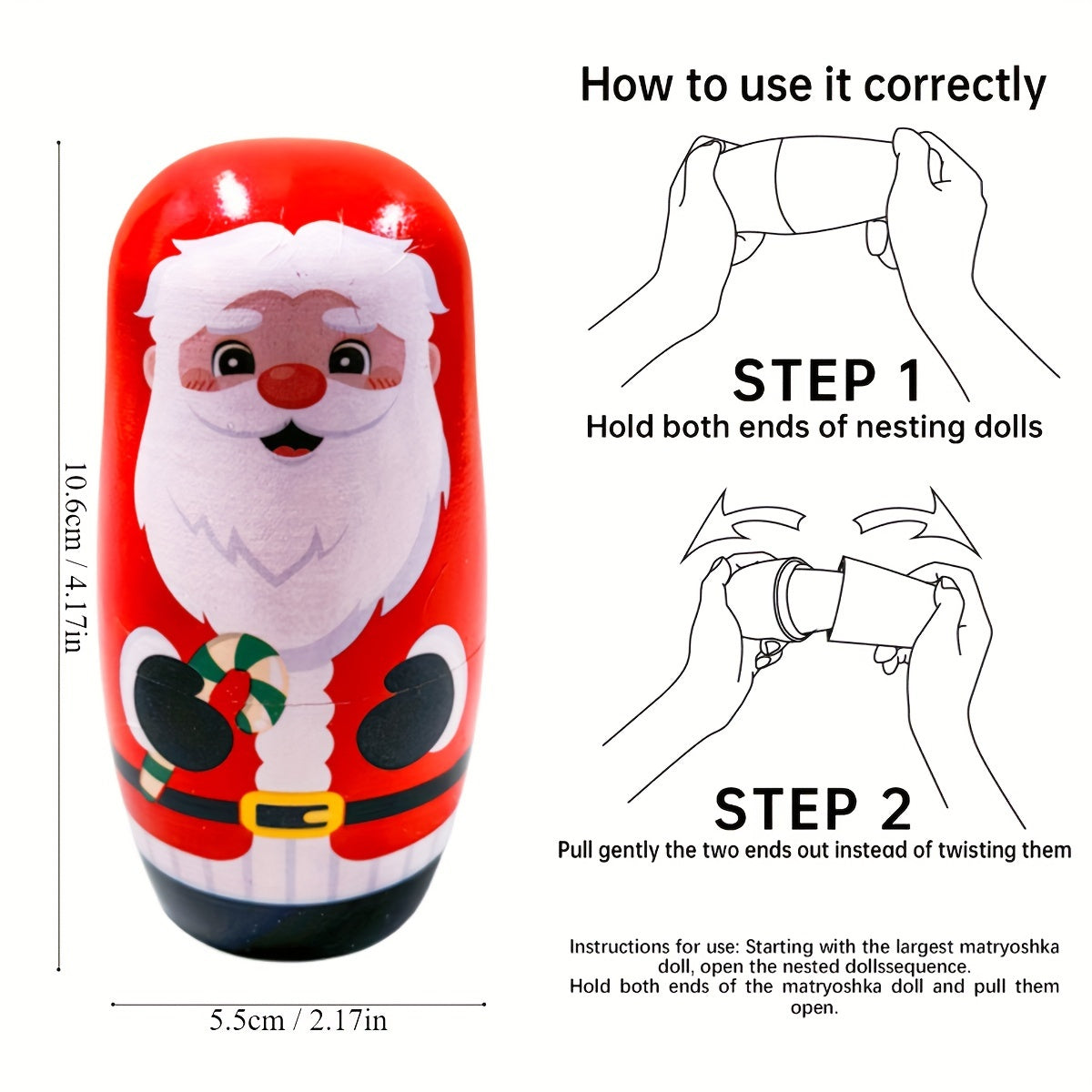 Деревянный набор матрешек, идеально подходит для детей в возрасте 3-6 лет, батарейки не нужны. Отличный подарок на праздники.