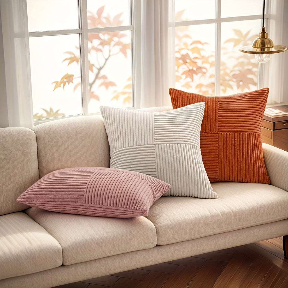 Boho Chic Corduroy Throw Pillow Covers with Cross Patchwork 12x20 45.72x45.72 cm Farmhouse Modern Decor