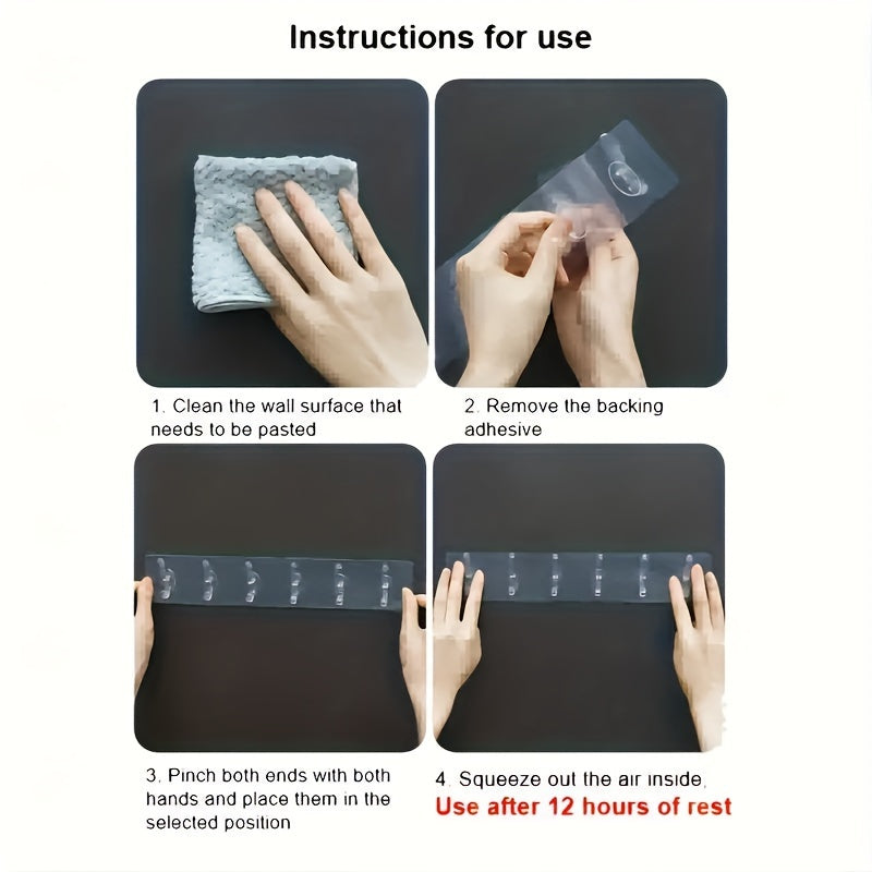 Wall Mount Coat Hooks with Six Linked Adhesive Hooks Waterproof and Oil-Proof Plastic for Home and Kitchen