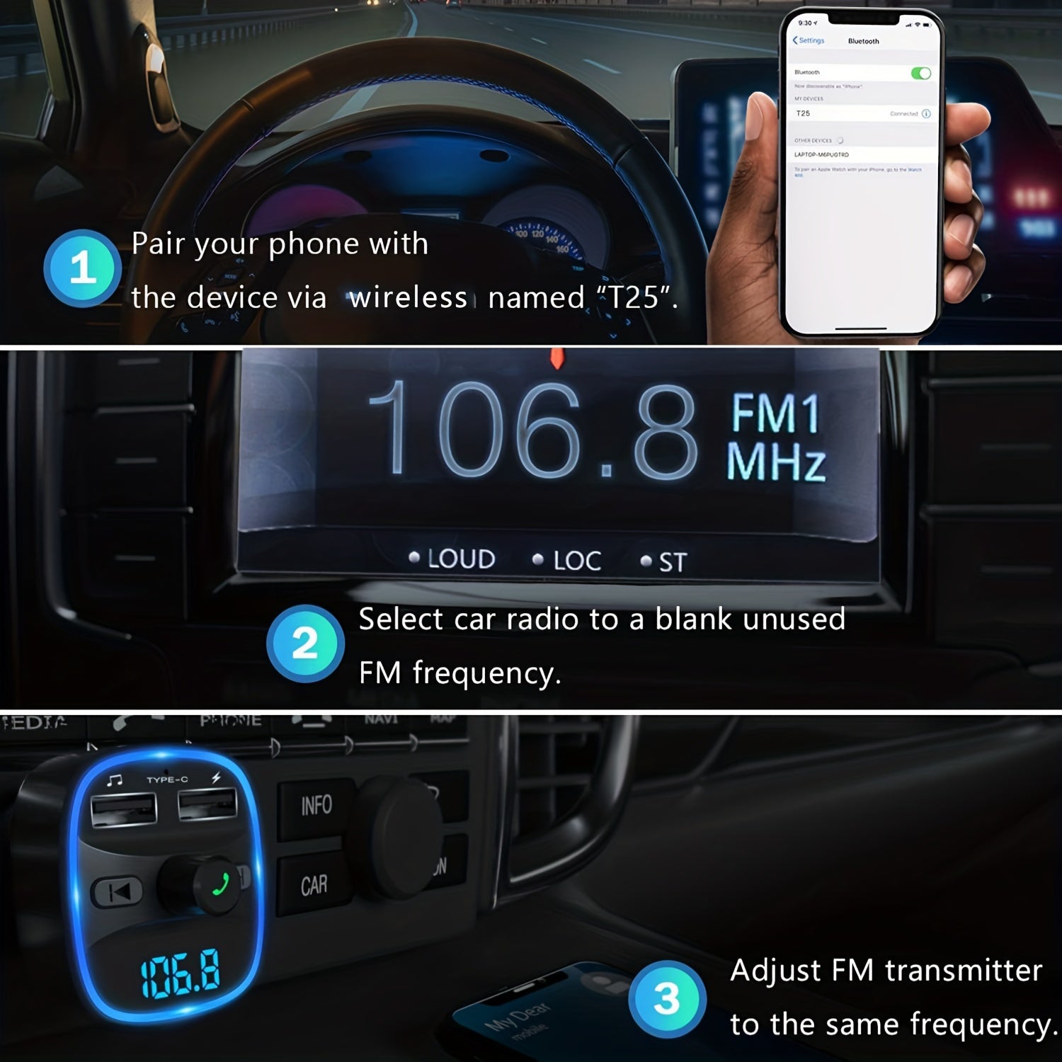 Wireless FM Transmitter Car Kit Dual USB Charging MP3 Player TF Card