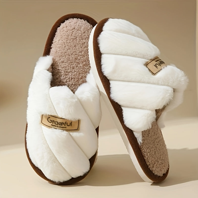 Women's Plush Faux Rabbit Fur-Lined Slip-On Indoor House Shoes