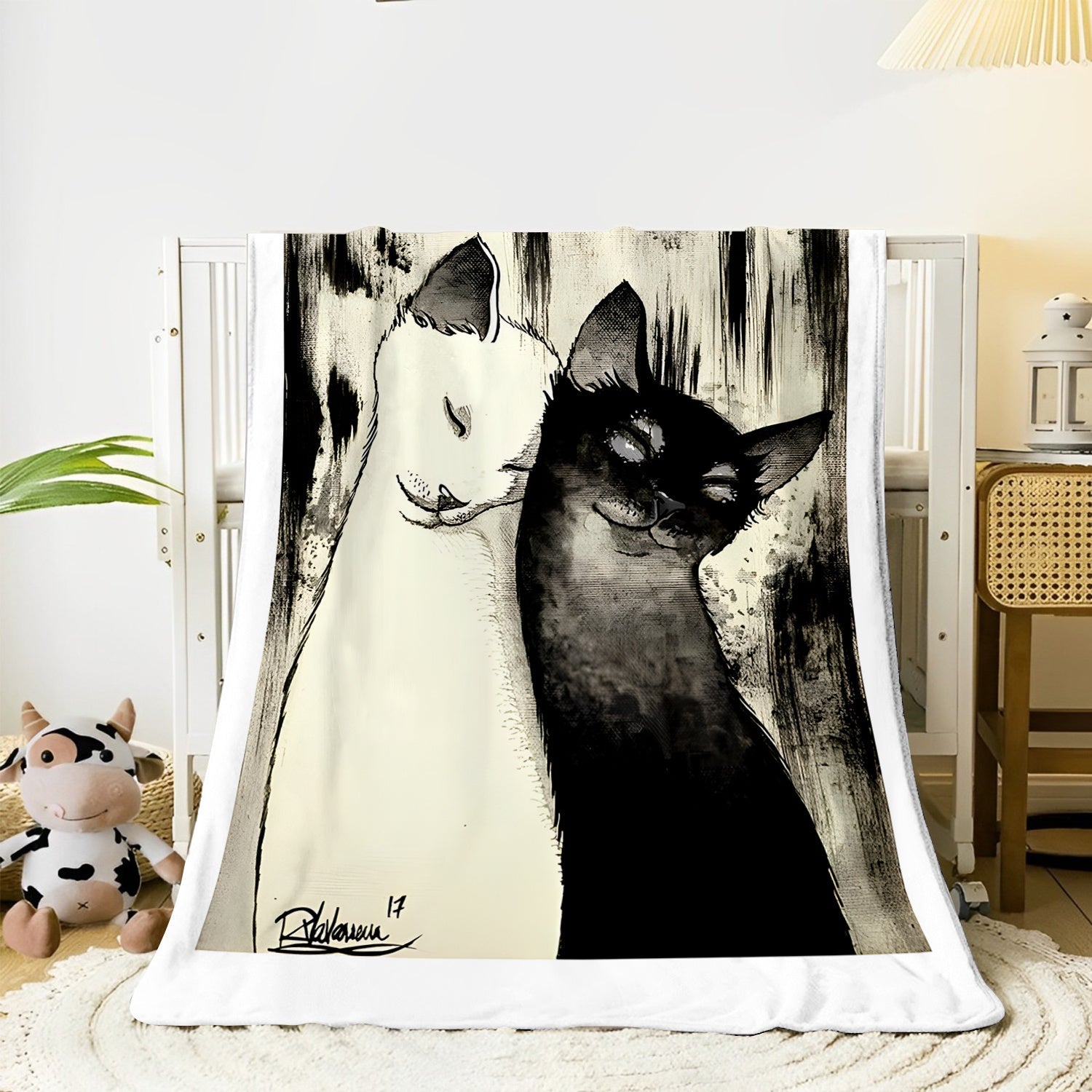 Black and White Cats Throw Blanket Flannel Fleece All-Season Cozy Sofa Bed Car Camping