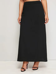 Falda larga recta de talla grande para mujer con poliéster sólido con elasticidad para todas las estaciones