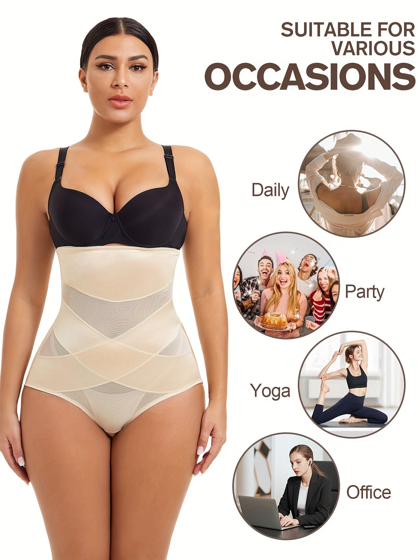 High Waist Shaping Panties Tummy Control Buttock Lifting Solid Color Nylon Spandex