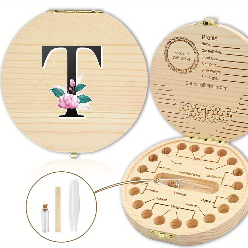 Bolalarining yoʻqolgan sut tishlari uchun yogʻochdan yasalgan saqlash qutisi, 20 tishgacha saqlash joyi bilan. Oq marmar harf naqshli dizayn. Ajoyib sovgʻa gʻoyasi.