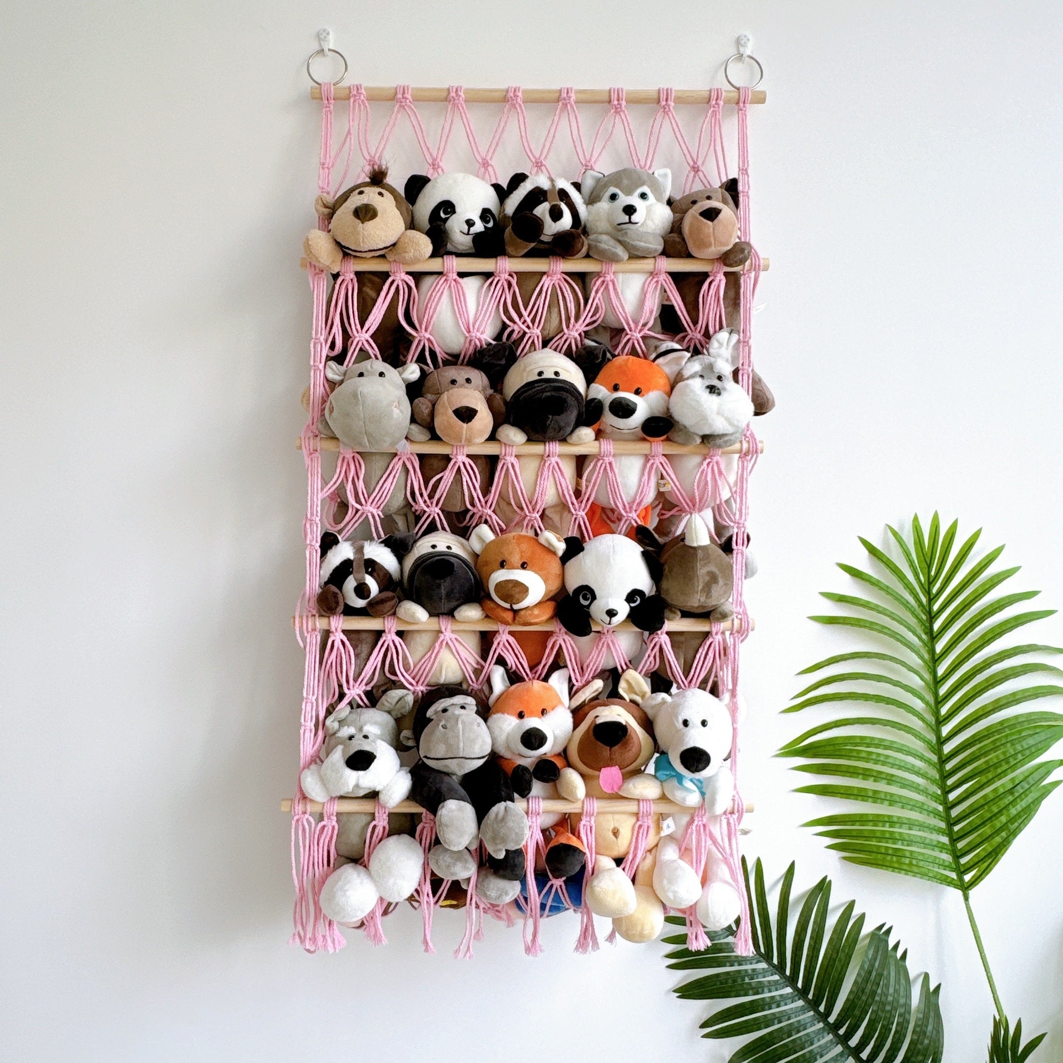 4-Tier Wall Hanging Storage Organizer for Plush Toys and Gifts with Hooks