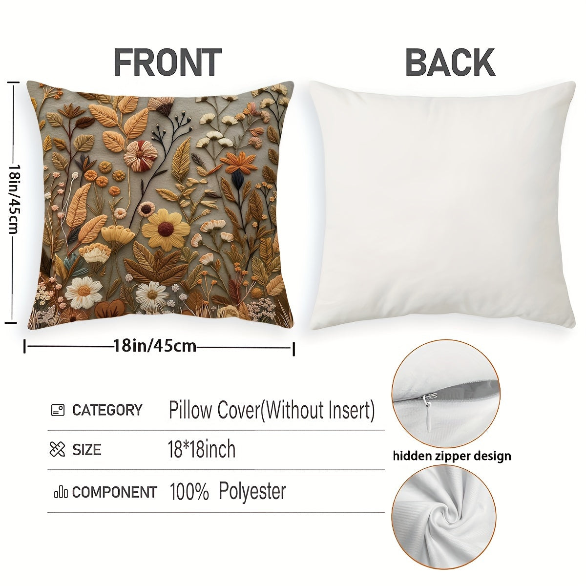 Boho Autumn Wildflower Throw Pillow Covers 45.72x45.72 cm Floral Leaf Outdoor Couch Sofa