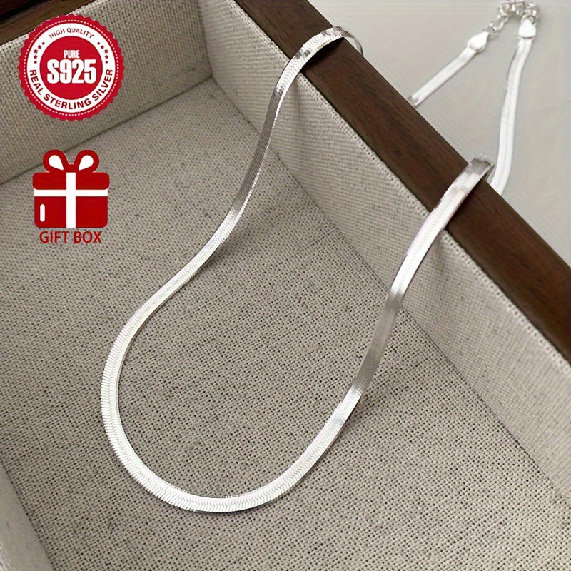 Sterling Silver Snake Bone Necklace with 18K Gold Plating Hypoallergenic Clavicle Chain Minimalist Jewelry for Women