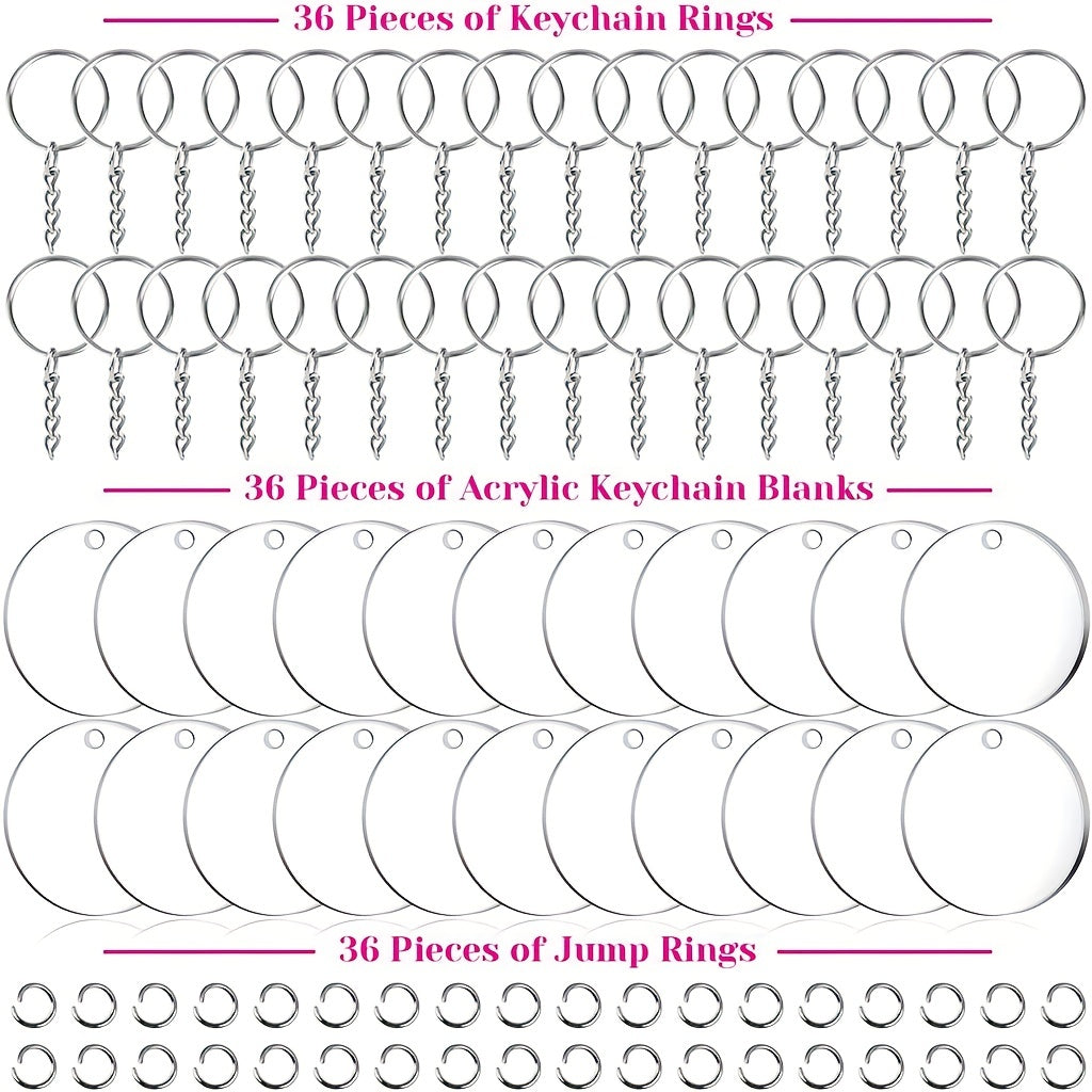 [Mijozlar sevimlisi] 108 ta minimalistik shaffof akril kalit zanjirlar to'plami, qoplamasdan tayyorlangan kumush kalit halqalari va shaxsiylashtirish uchun bo'sh vinil