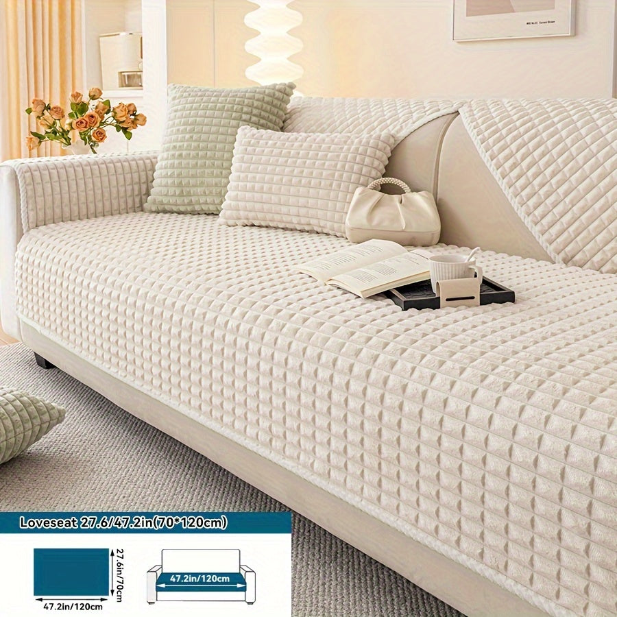 Plaid plush divan qoplamasi, sirpanmas dizayn bilan, hayvonlar uchun va barcha mavsumlar uchun mukammal. Turli xil mebellar uchun mos keladi.