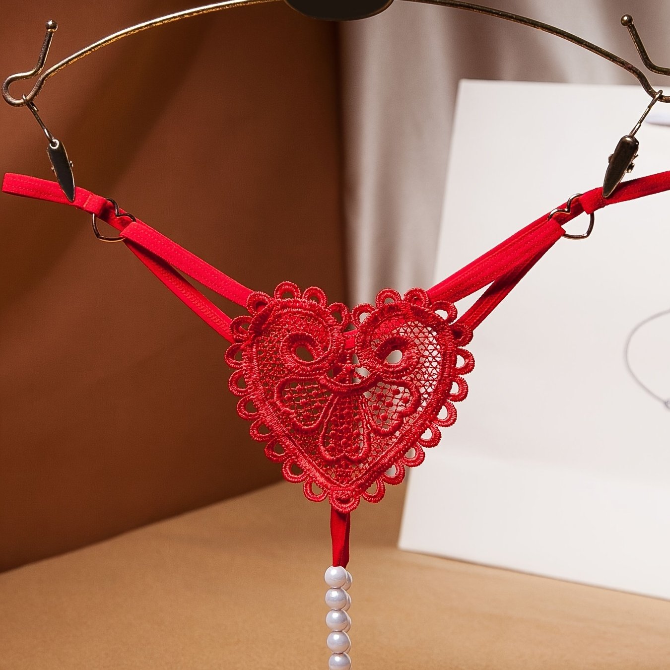 Women's Floral Embroidered Thongs See-Through Pearl Massage Lingerie