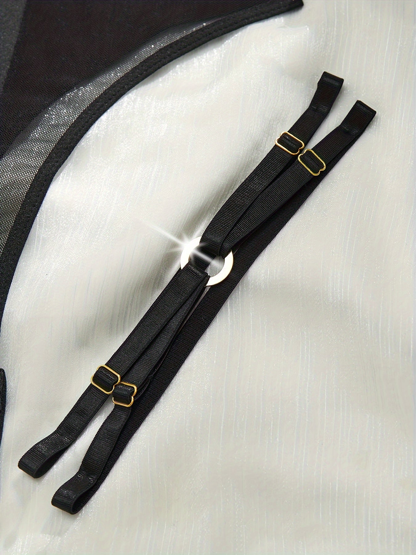 Women's Mesh Teddy Bodysuit with Leg Rings V Neck Backless Lingerie