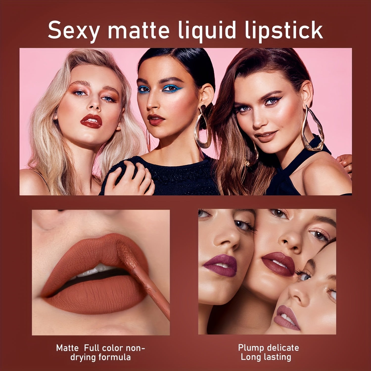 6-Piece Matte Liquid Lipstick Set Waterproof Long-Lasting Non-Stick Pink Purple Red