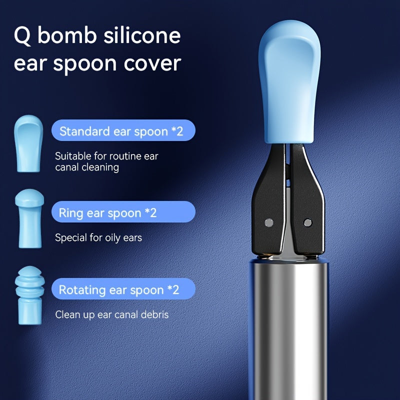 3-in-1 Smart Ear Wax Removal Kit with Camera Tweezers Spoon Rechargeable Battery Black White Blue