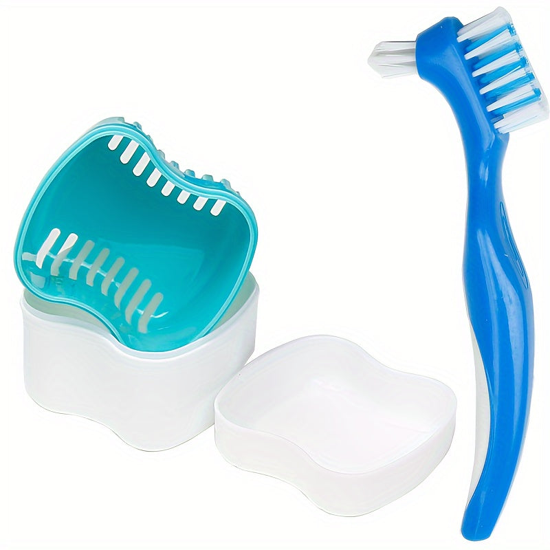 Portable Denture Storage Case with Strainer for Cleaning False Teeth Travel Use