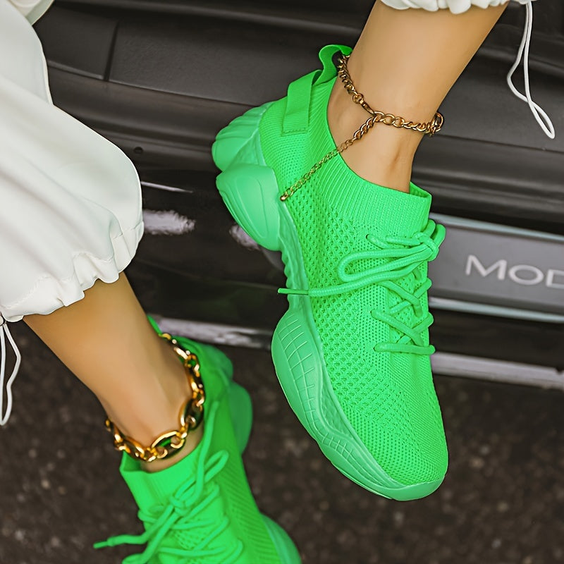 Women's Solid Color Platform Sneakers Breathable Lace-Up Running Shoes Plus Size