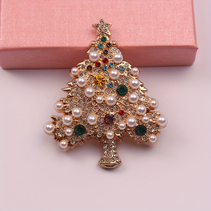 French Style Christmas Tree Brooch with Rhinestones for Women Jewelry Gift