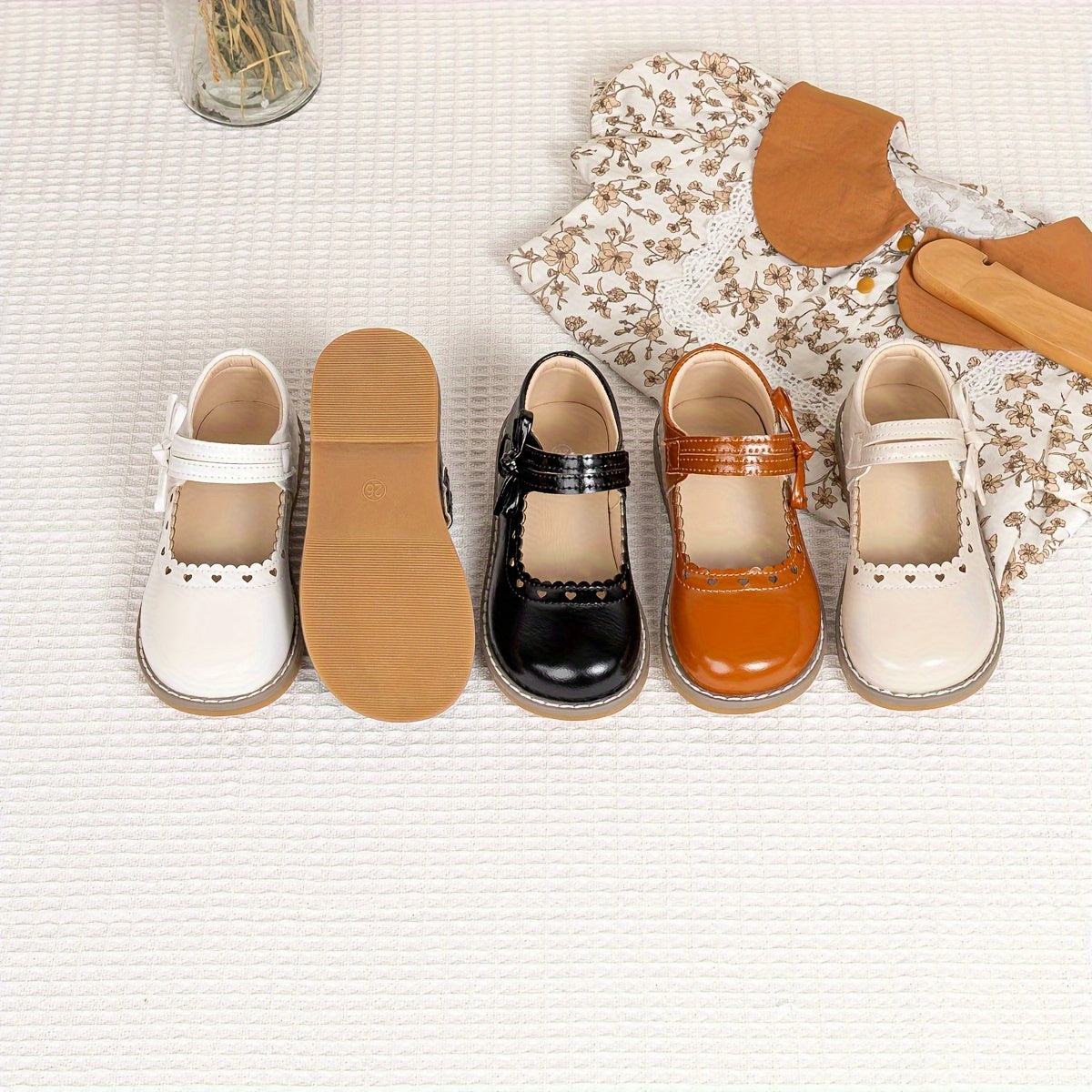 Zapatos Mary Jane de PU para niñas con lazo, punta redonda, otoño e invierno, color sólido