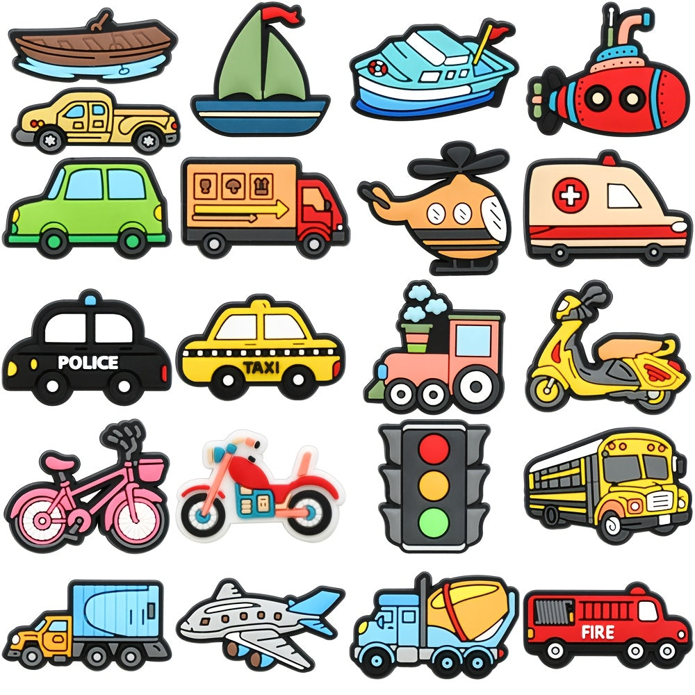 Unisex PVC Shoe Charms Pack of 7-25 Vehicle Boat Airplane Bike Decorations