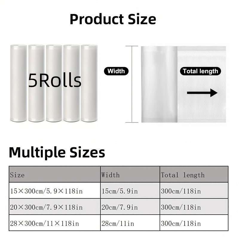 5-Pack BPA-Free Vacuum Seal Bags 3M Long Food Preservation Sous Vide Storage