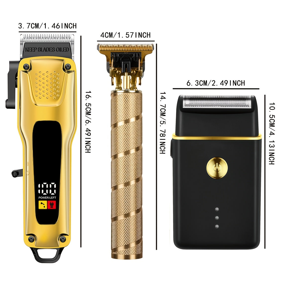 3-piece professional hair clipper trimmer set with USB rechargeable LCD display electric razor T-shape blade hair dryer