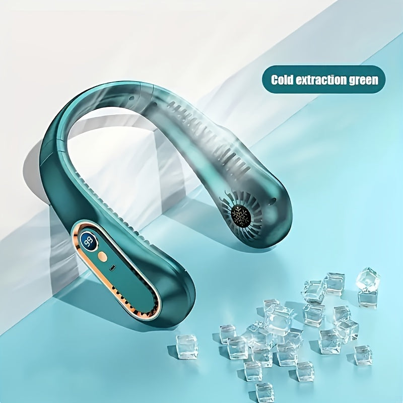 Neck Fan USB Rechargeable Adjustable 5-Speed Digital Display Bladeless Cooling Device