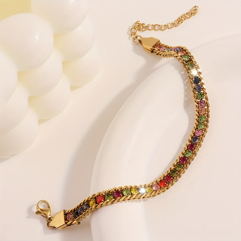 Stainless Steel Bracelet with Triple-Layer Design and Faux Diamond Accents