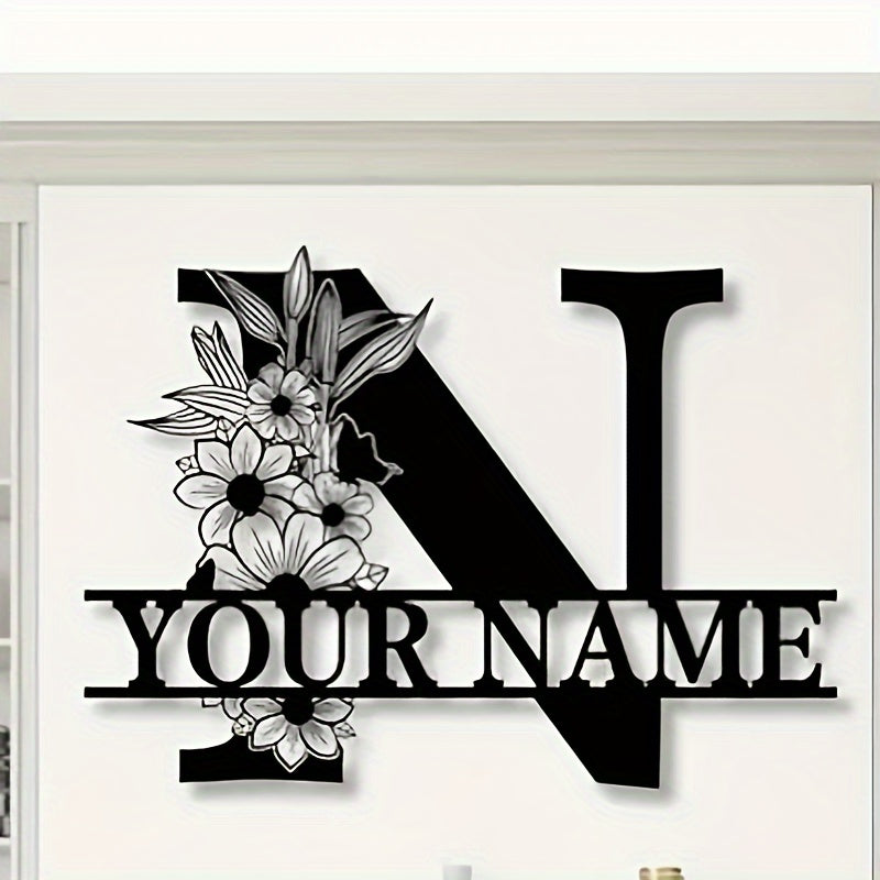 Personalized Metal Family Name Sign with Floral Design for Home Decor