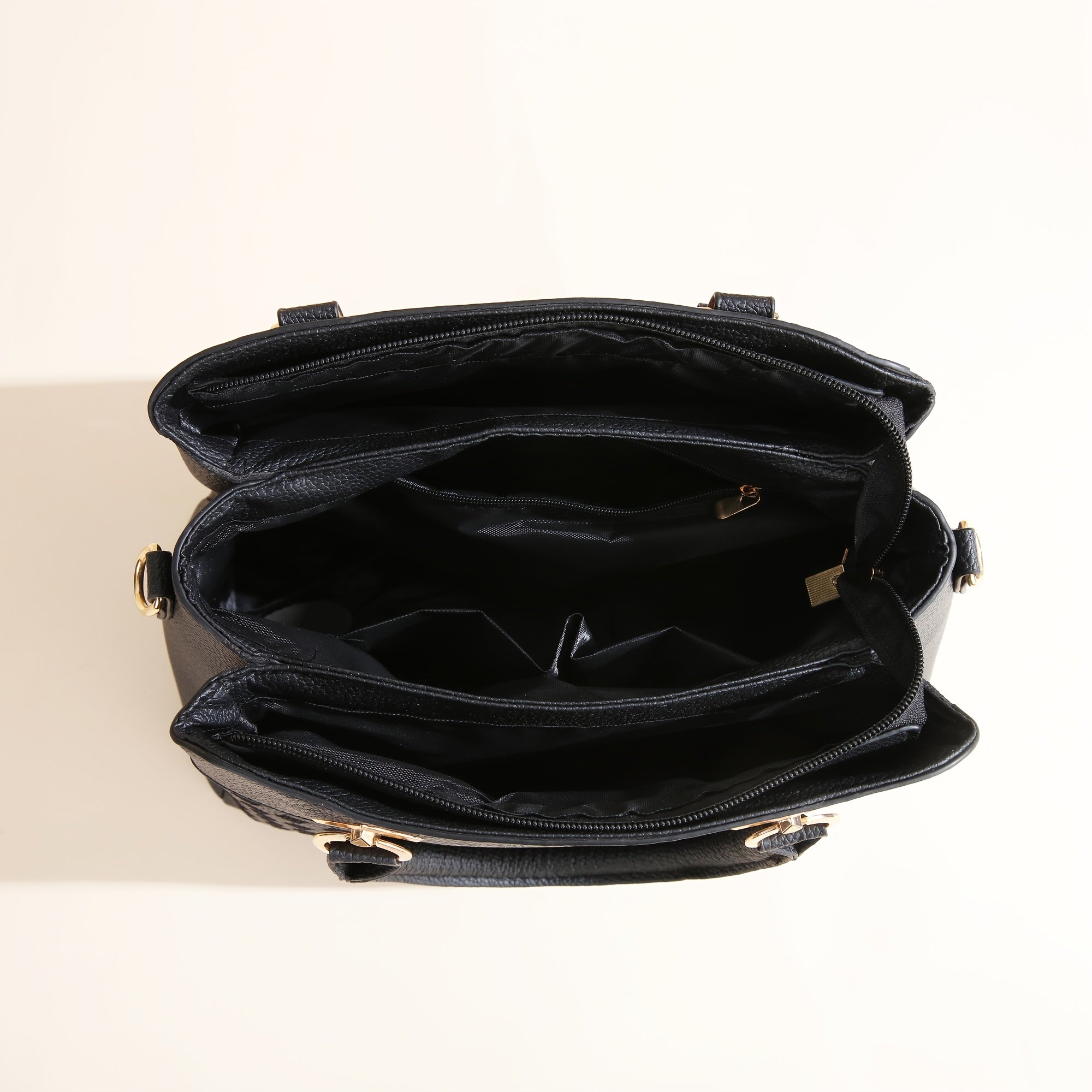 Women's Black Leather Handbag Set with Tote Clutch and Shoulder Bag