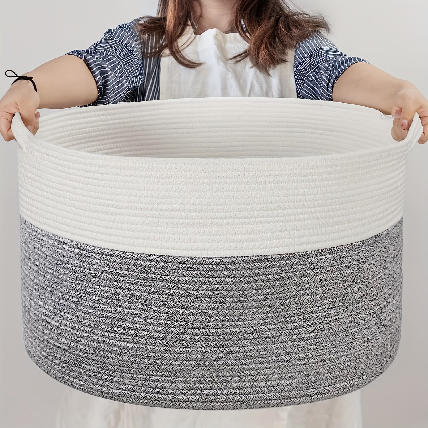 Large Woven Rope Storage Basket 50.8cm x 50.8cm x 34.04cm for Laundry and Toy Organization