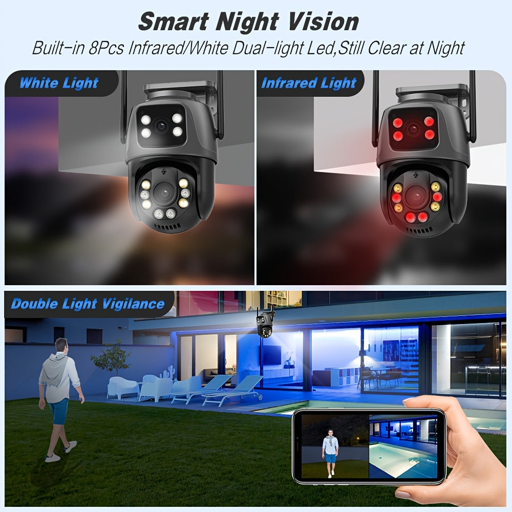 ANSCHIAT Tashqi Xavfsizlik Kamerasi 2 ta juft 4MP linzalari, WiFi ulanishi, harakatni aniqlash, 360° aylanish, ikki tomonlama aloqa, to'liq rangli tungi ko'rish va saqlash mosligi bilan. Yevropa Ittifoqi