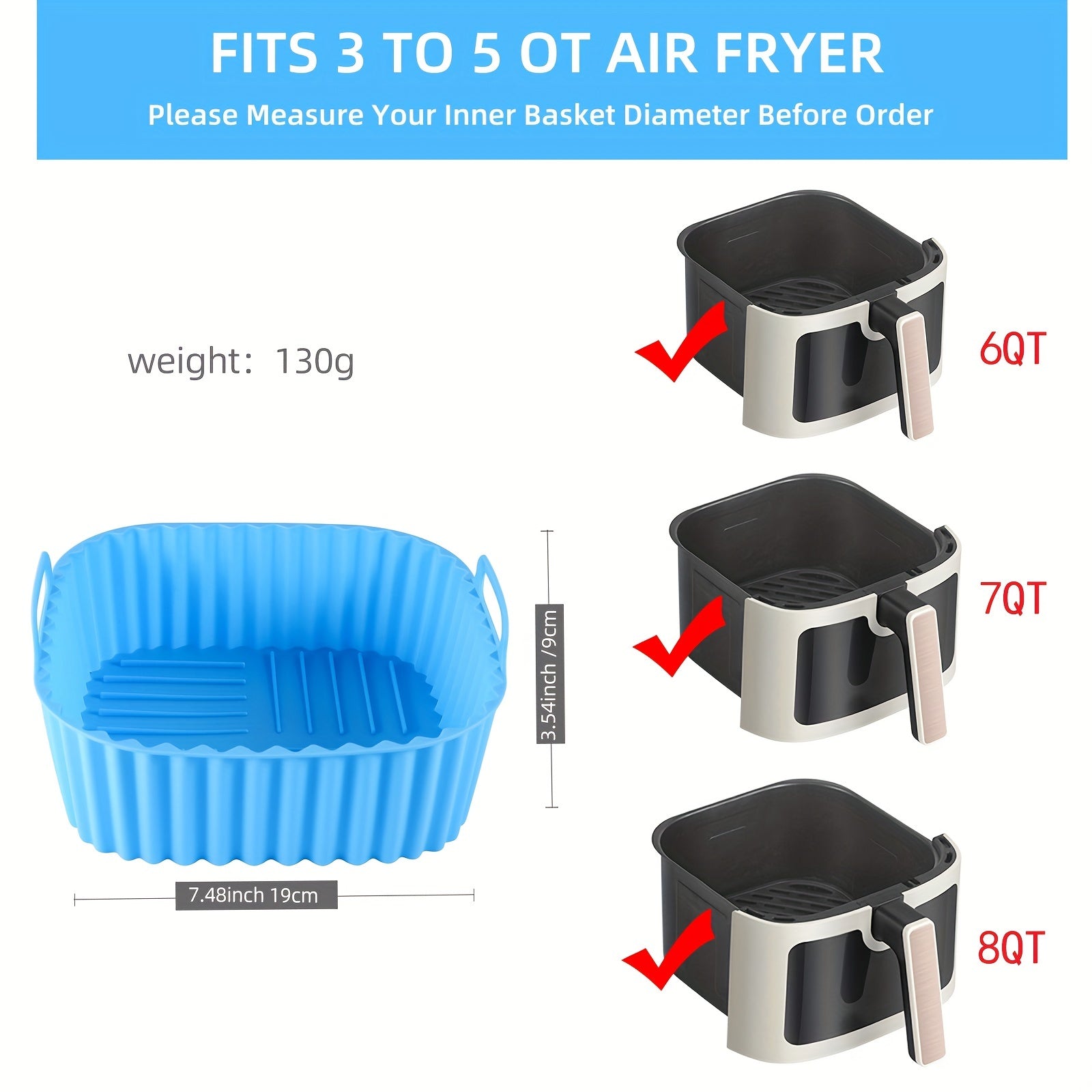 Silicone Air Fryer Liners 5pcs Set, Reusable, Dishwasher Safe, 19cm